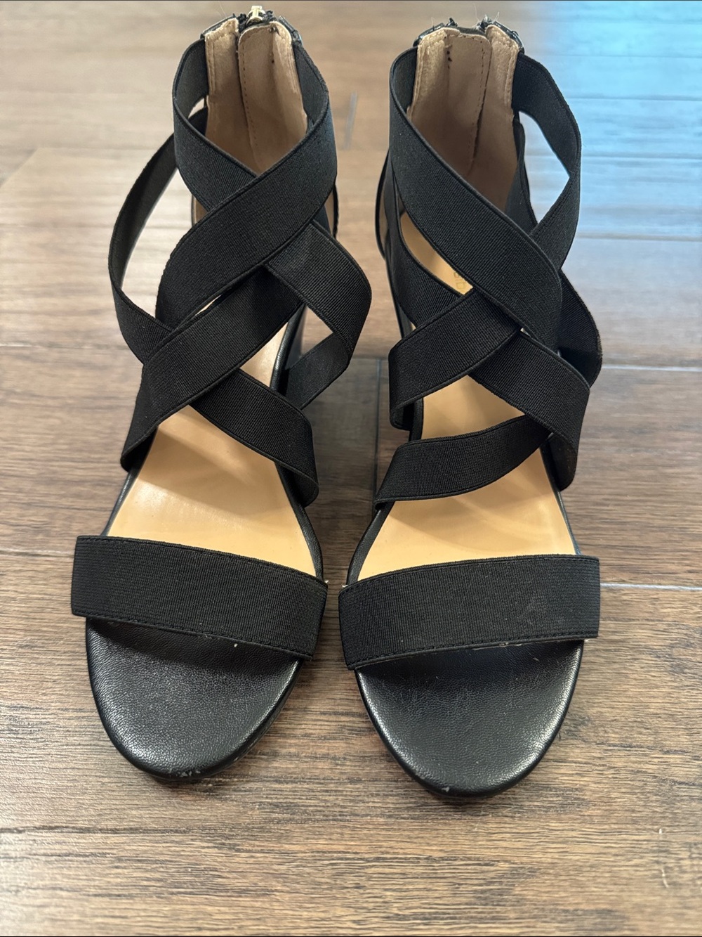 Liz Claiborne Black Crisscross Elastic Heeled Sandals